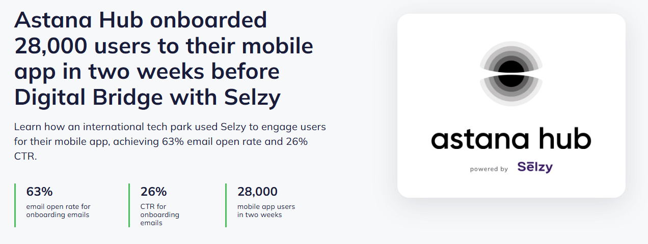 A screenshot of Astana Hubβs case study page on Selzyβs website