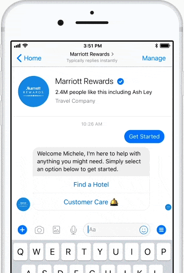 Marriott’s chatbot suggests hotels based on the user’s information.
