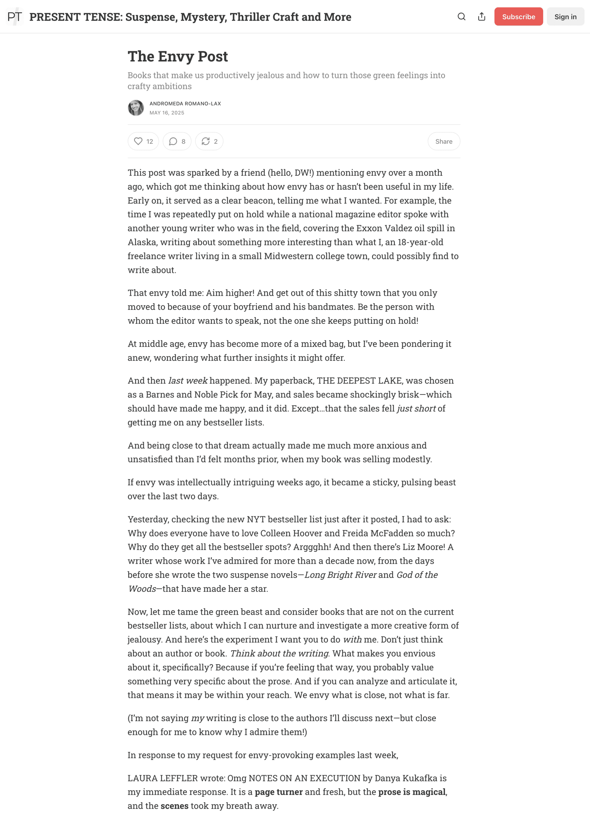 A Present Tense email newsletter titled “The Envy Post”