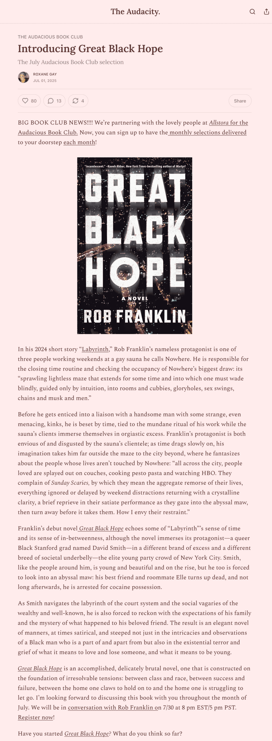 The Audacity email newsletter titled “Untroducing Great Black Hope”