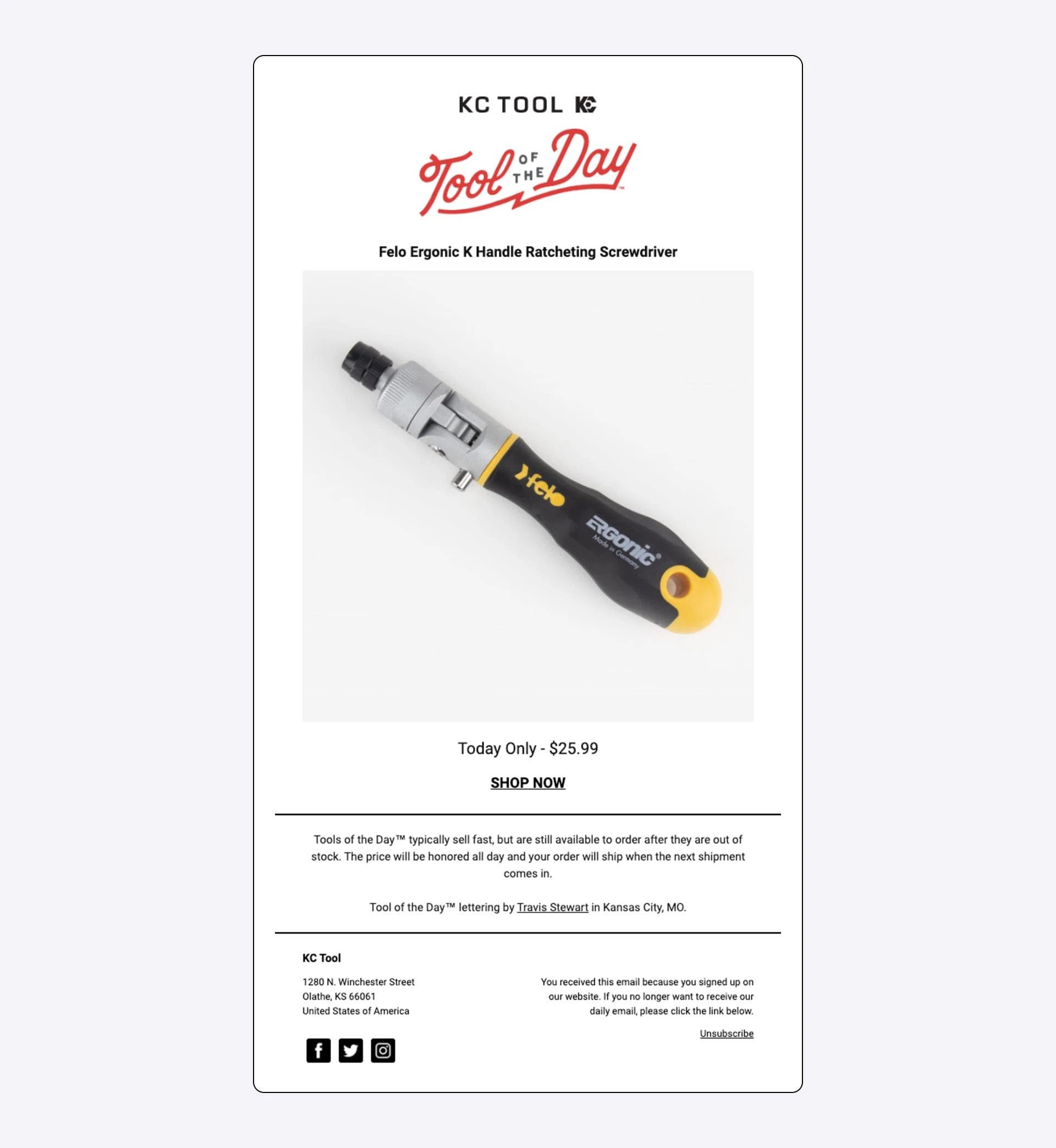KC Tool Tool of the Day daily deal newsletter example