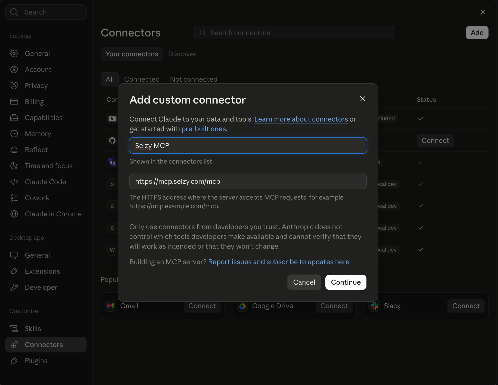 Selzy MCP connected in Claude Code