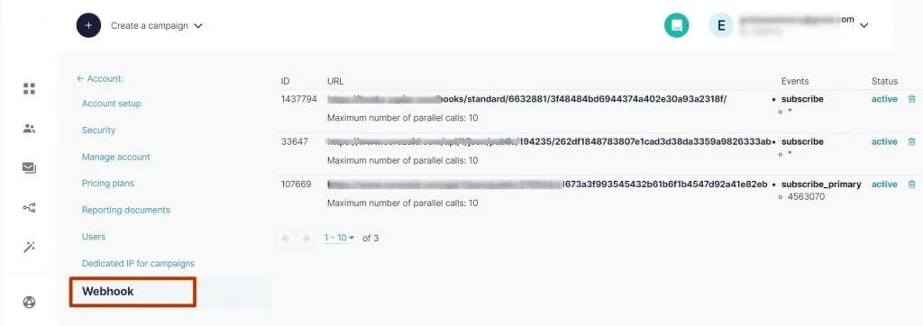 Managing webhooks in your account.