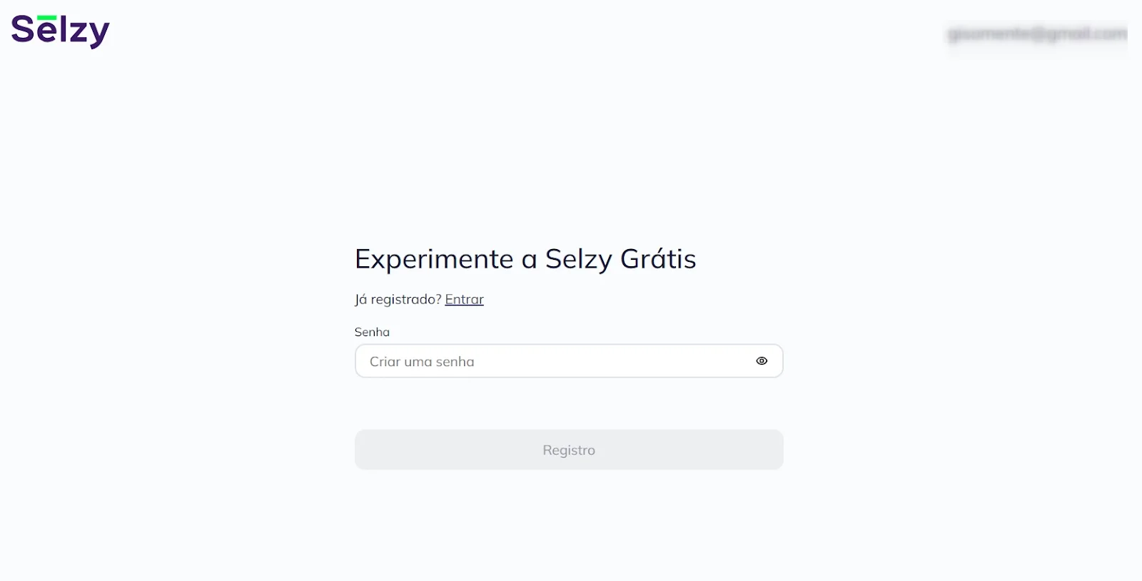 Segunda tela de cadastro, solicitando a criação de uma senha.