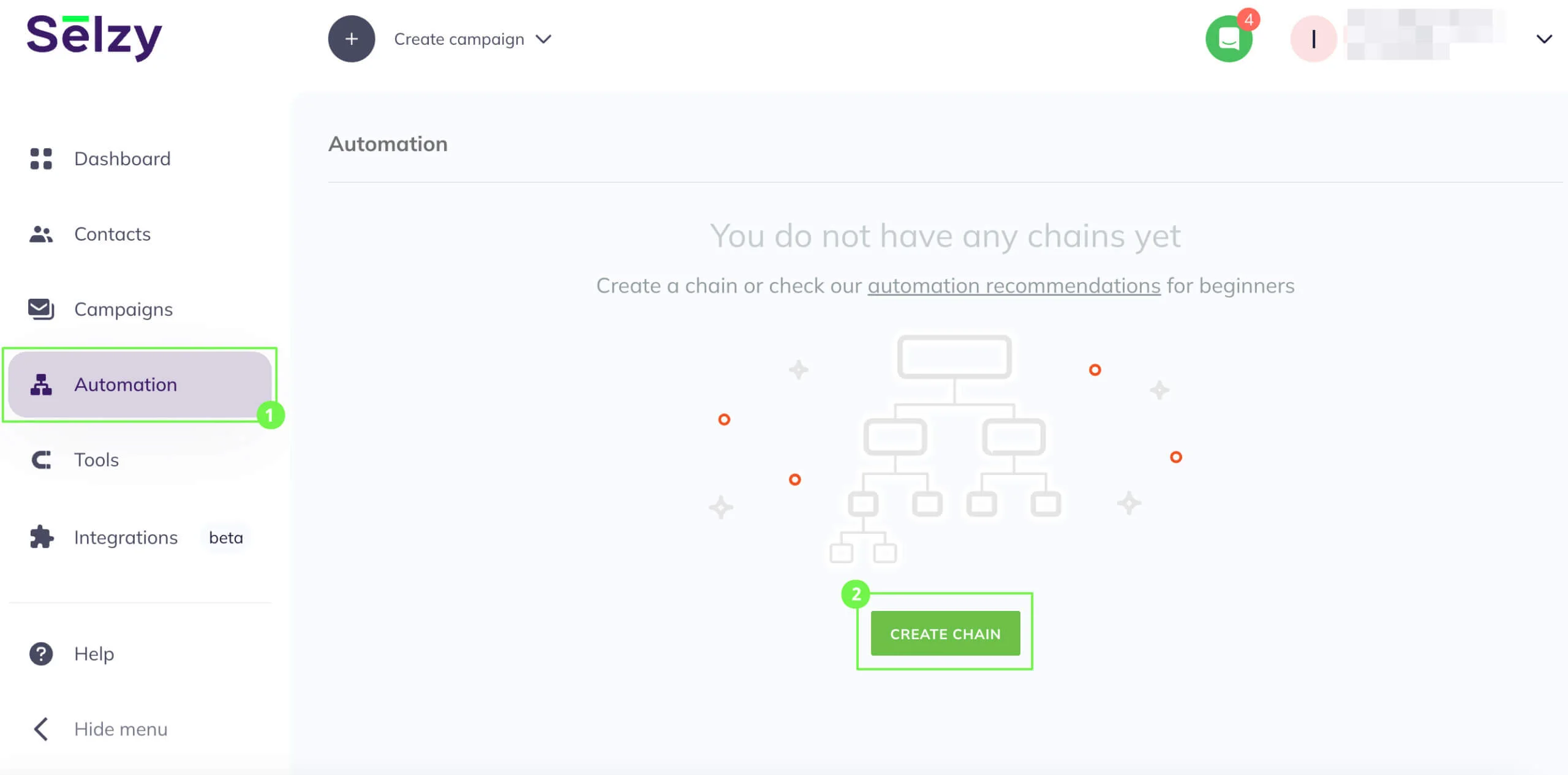 The Create Chain button in the Automation section.