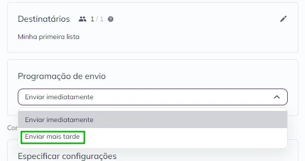  Programando o envio da campanha.