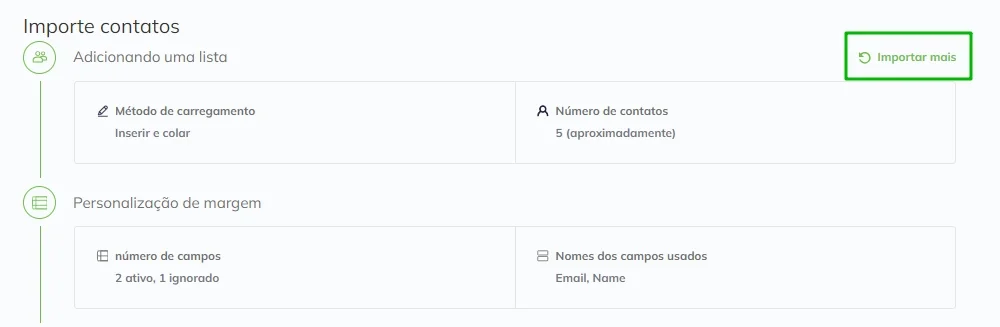 Como importar uma nova leva de contatos.
