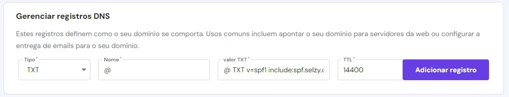 Formulário para registro preenchido com o SPF.