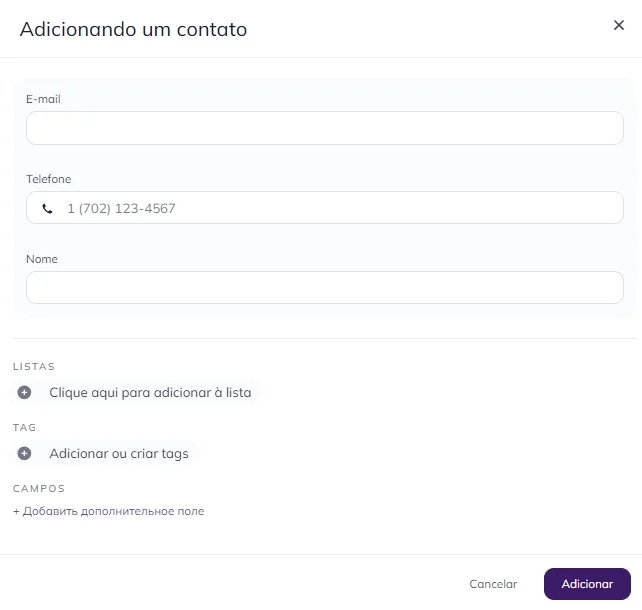 Adicione as informações do contato e clique no botão Adicionar.