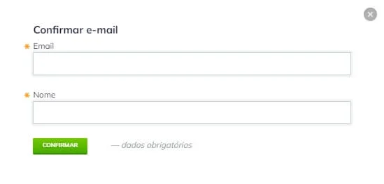 Formulário para inserir os dados do e-mail a ser confirmado.
