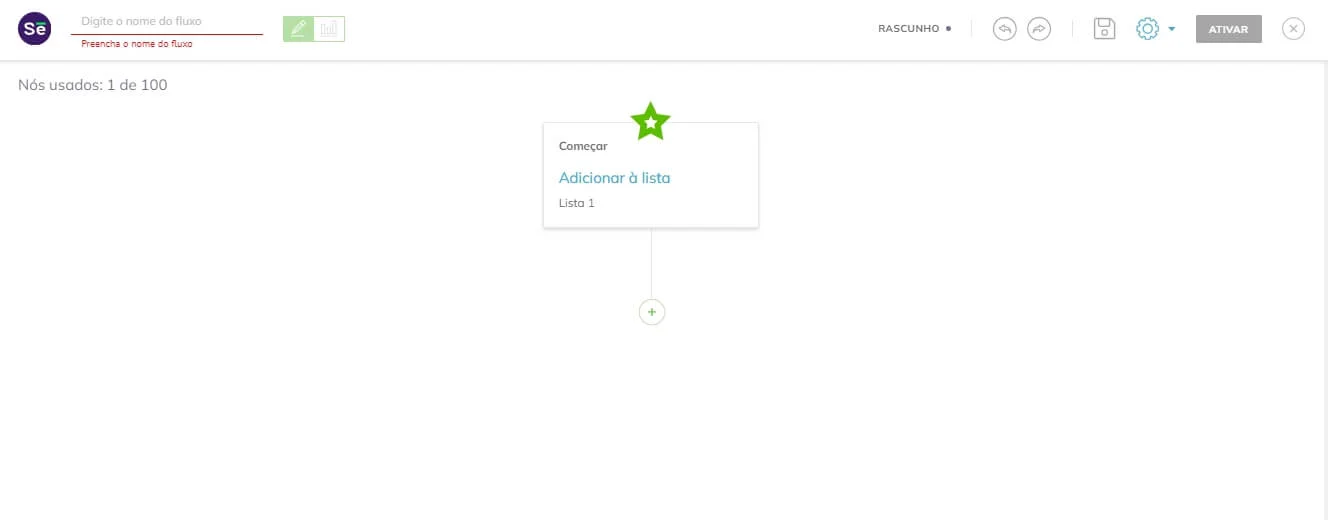 O fluxo no momento tem apenas uma etapa, que foi o que acabamos de configurar. 