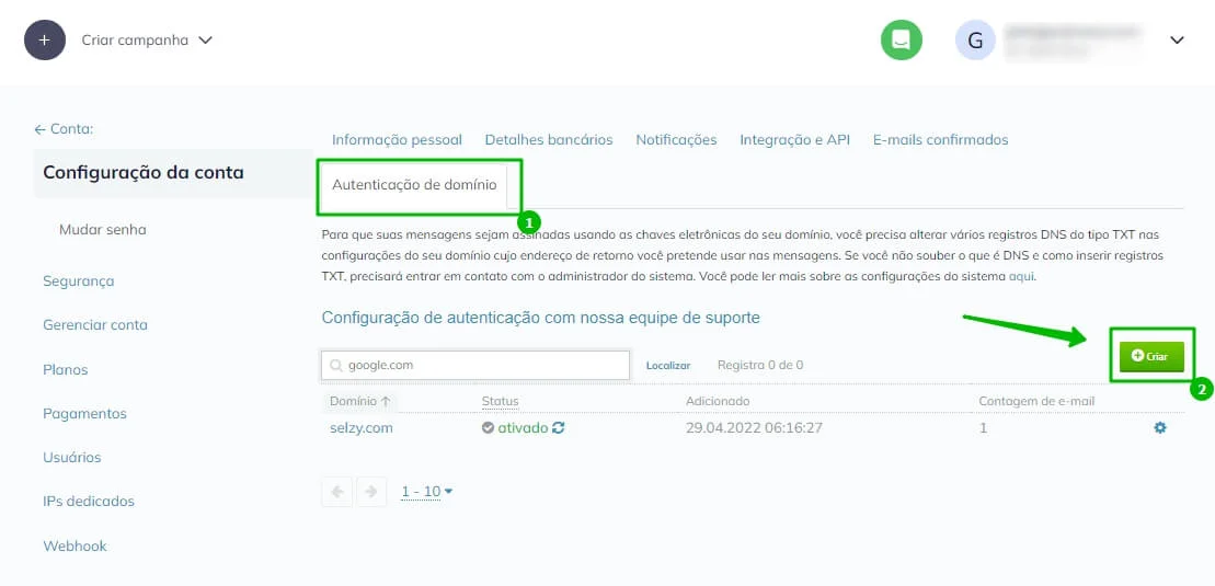 A página de autenticação de domínio. 