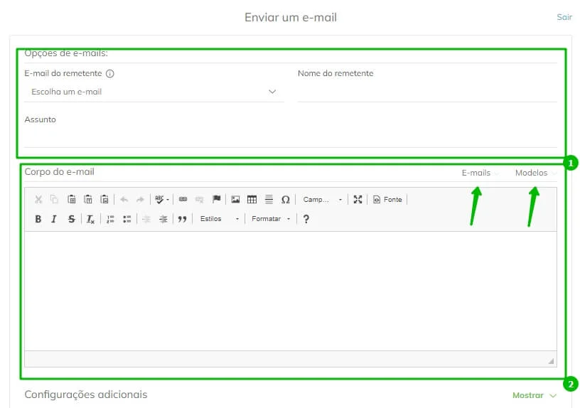 Formulário com as informações do primeiro e-mail da automação.