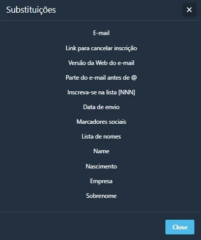 Escolhendo uma merge tag. 