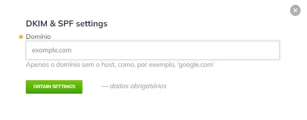Formulário para inserção do domínio.
