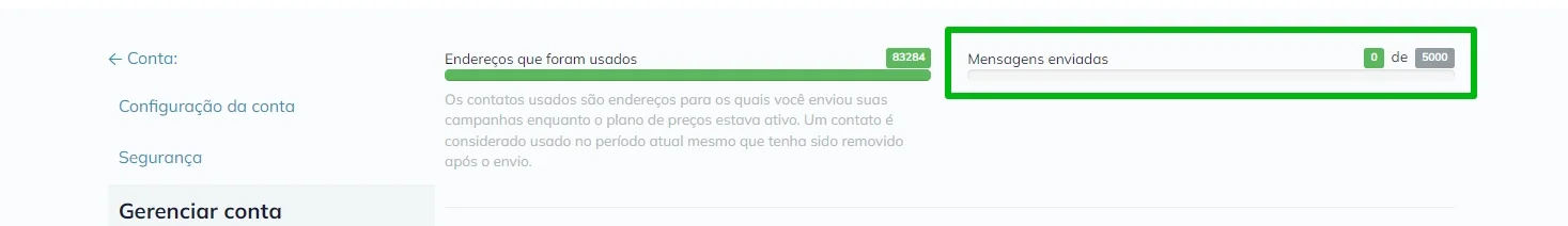 O limite de e-mails no plano Créditos Pré-Pagos.