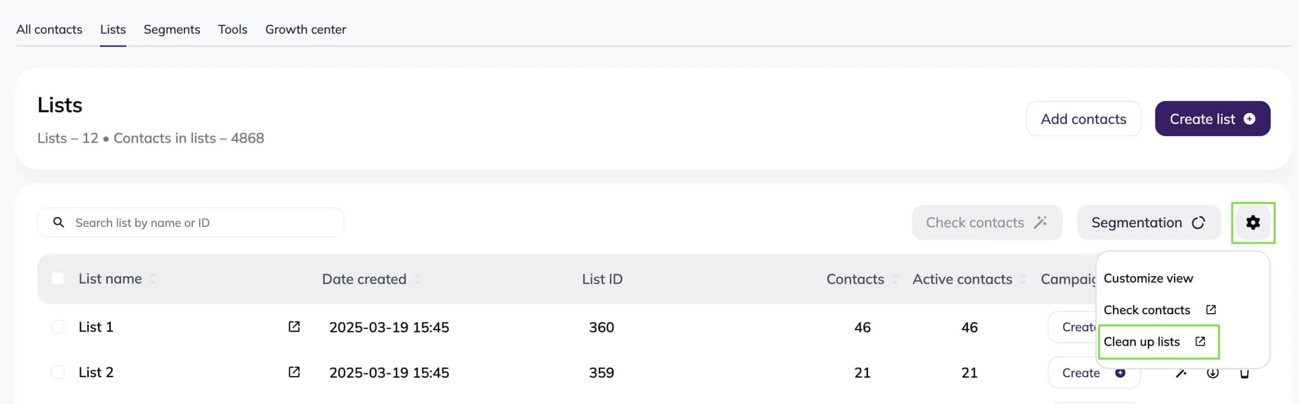 Updating the contact list