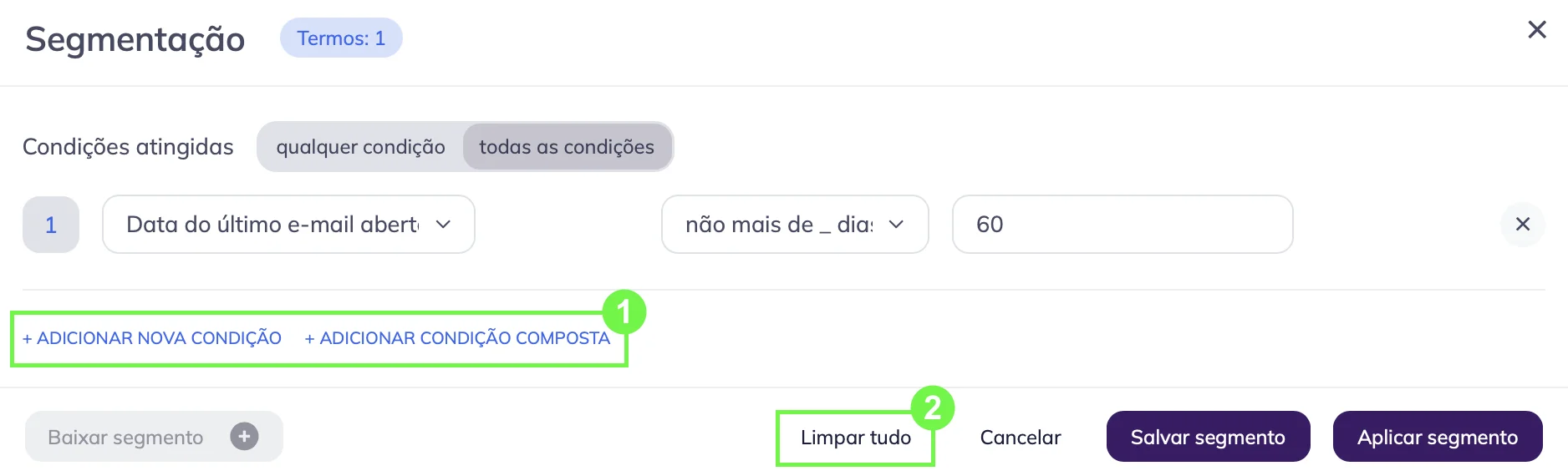 Segmentação de contatos a partir de listas de contatos: janela de segmentação