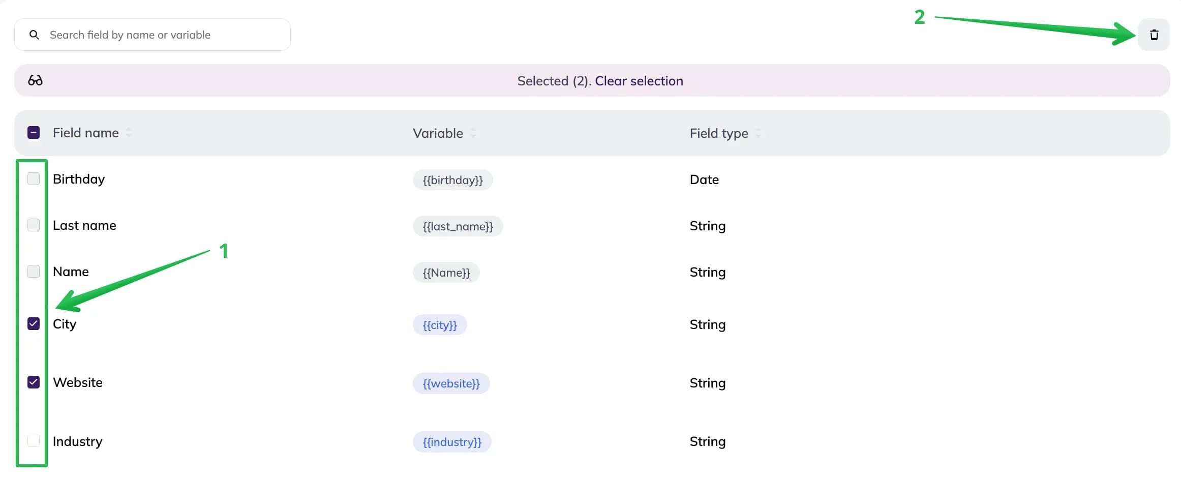 How to delete several fields 