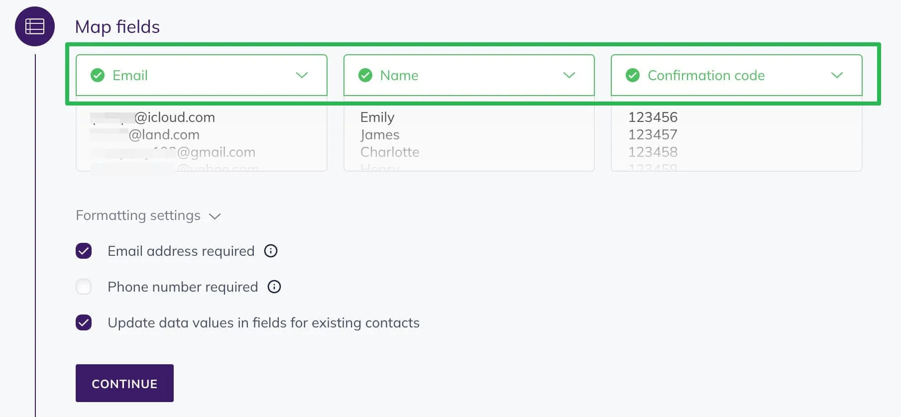 Field mapping during import 