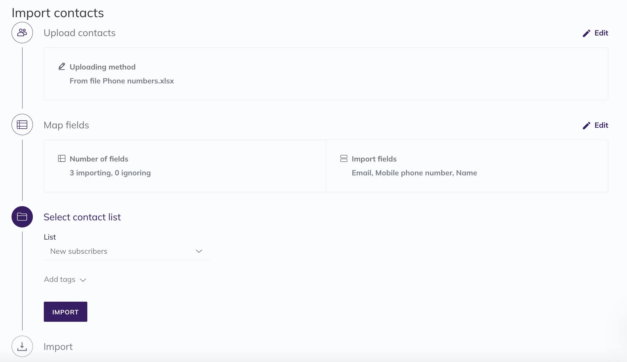 Selecting a contact list.