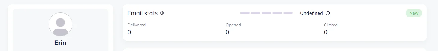 A contact card with the “New” status in the top right corner 