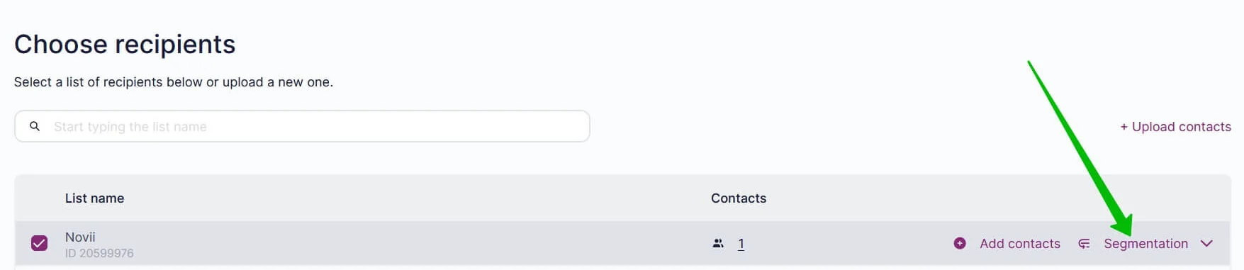 Click on Segmentation on the right-hand side.
