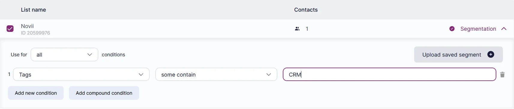 Choosing conditions for segmentation.