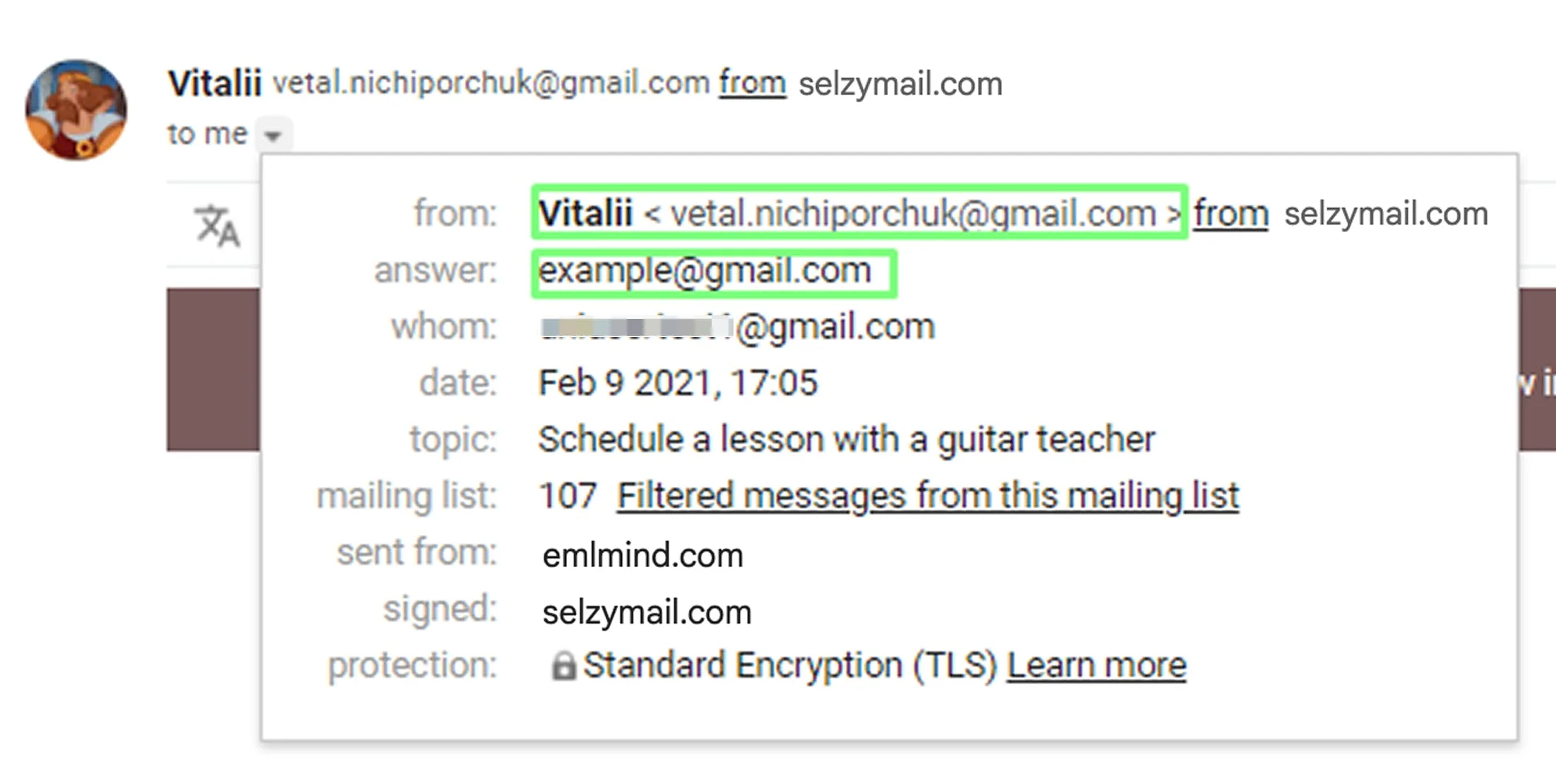The reply-to address is different from the sender's address