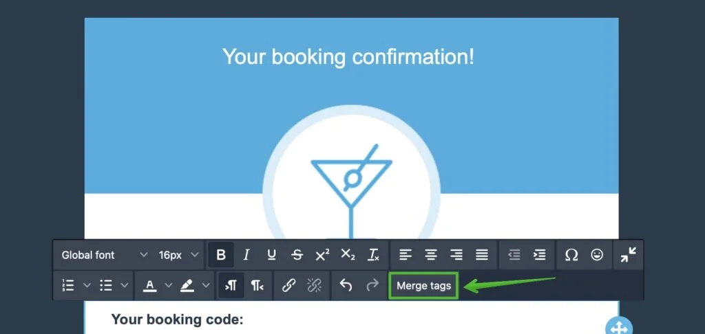 Merge tags in the email builder