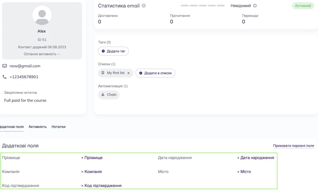 Картка контакту