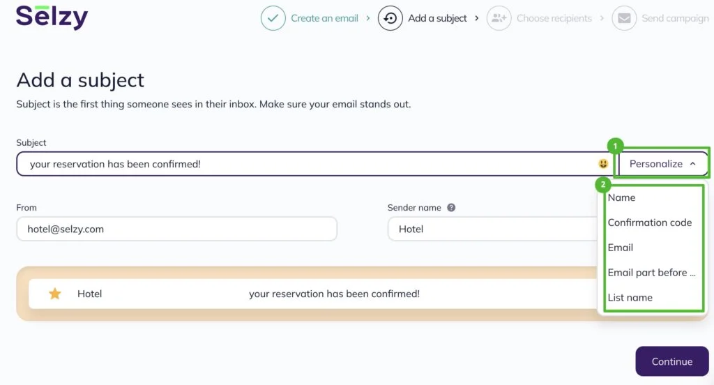 Choose a merge tag from the drop-down list.