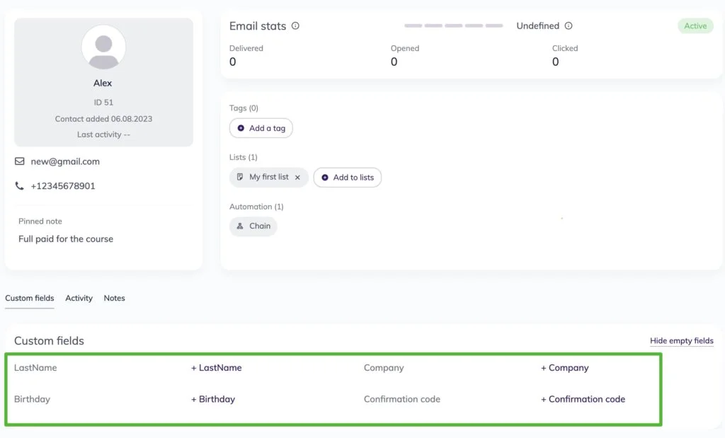 Contact card
