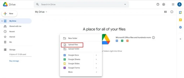 Upload files