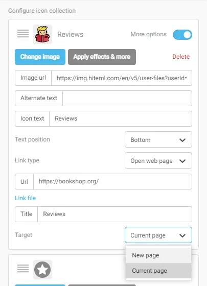 Selecting how the link will open.