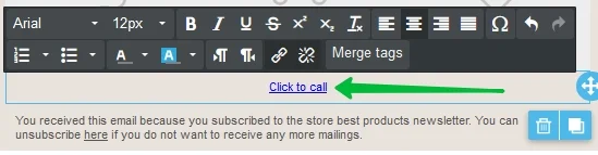 Displaying a link to the phone number as a text
