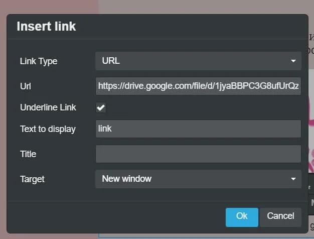In the URL field