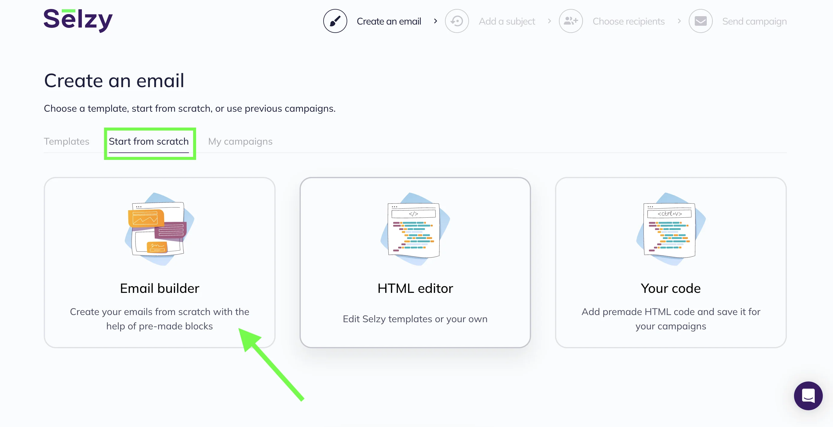 Accessing the email builder from the main page of your Personal Account