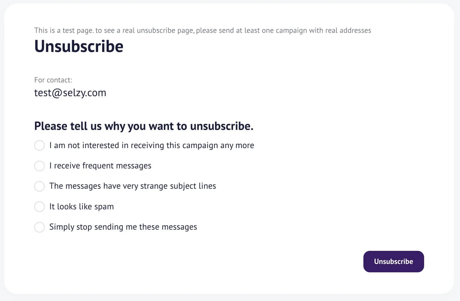 Default unsubscribe page.
