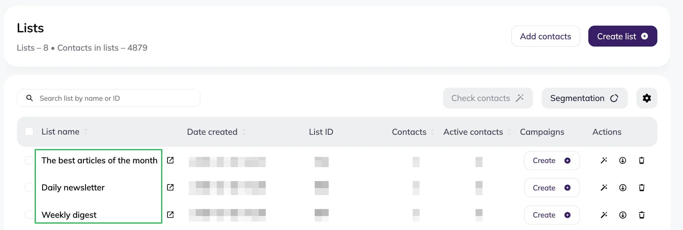 Contact lists.