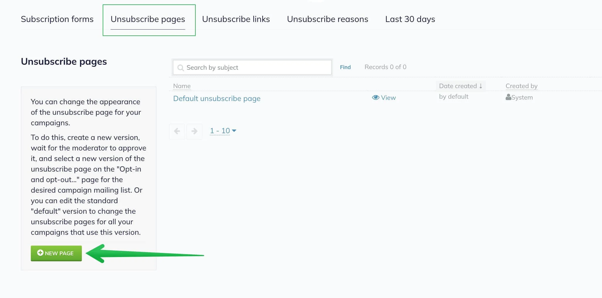 creating a new unsubscribe page.