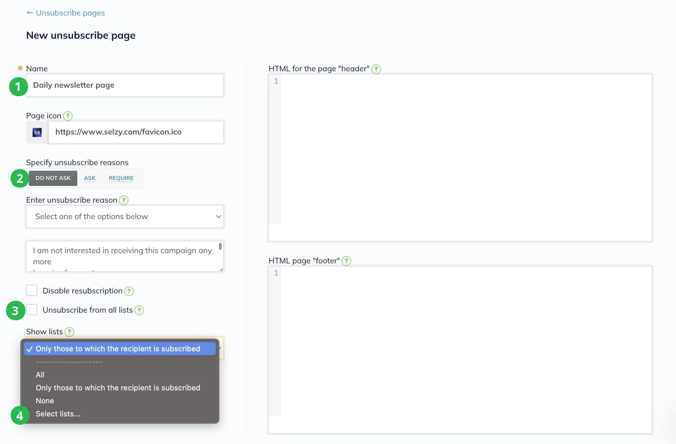 algorithm for setting up the unsubscribe page.
