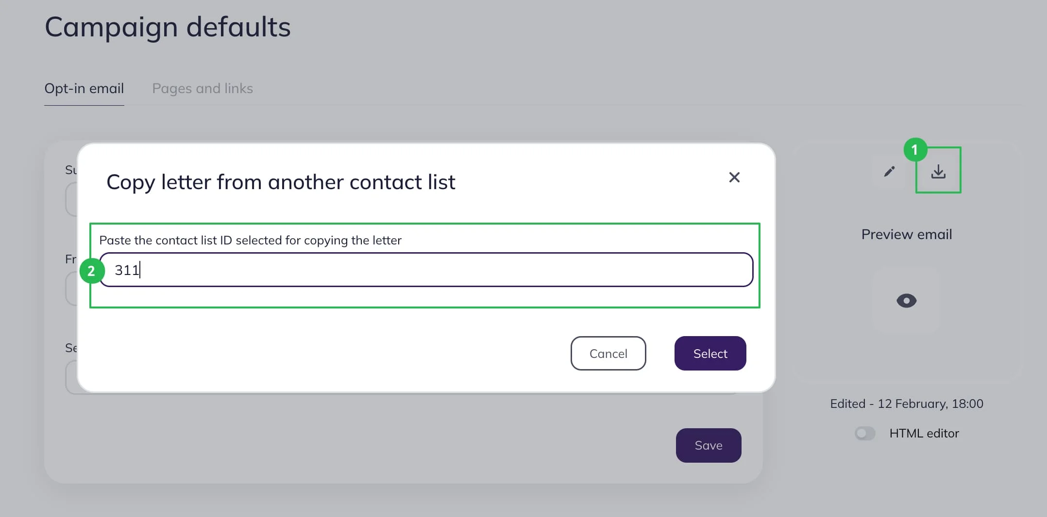 How to copy an already created subscription confirmation email