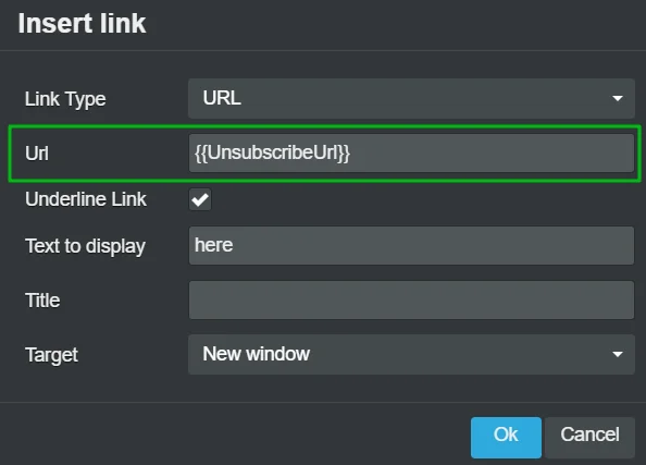Insert an Unsubscribe Link With