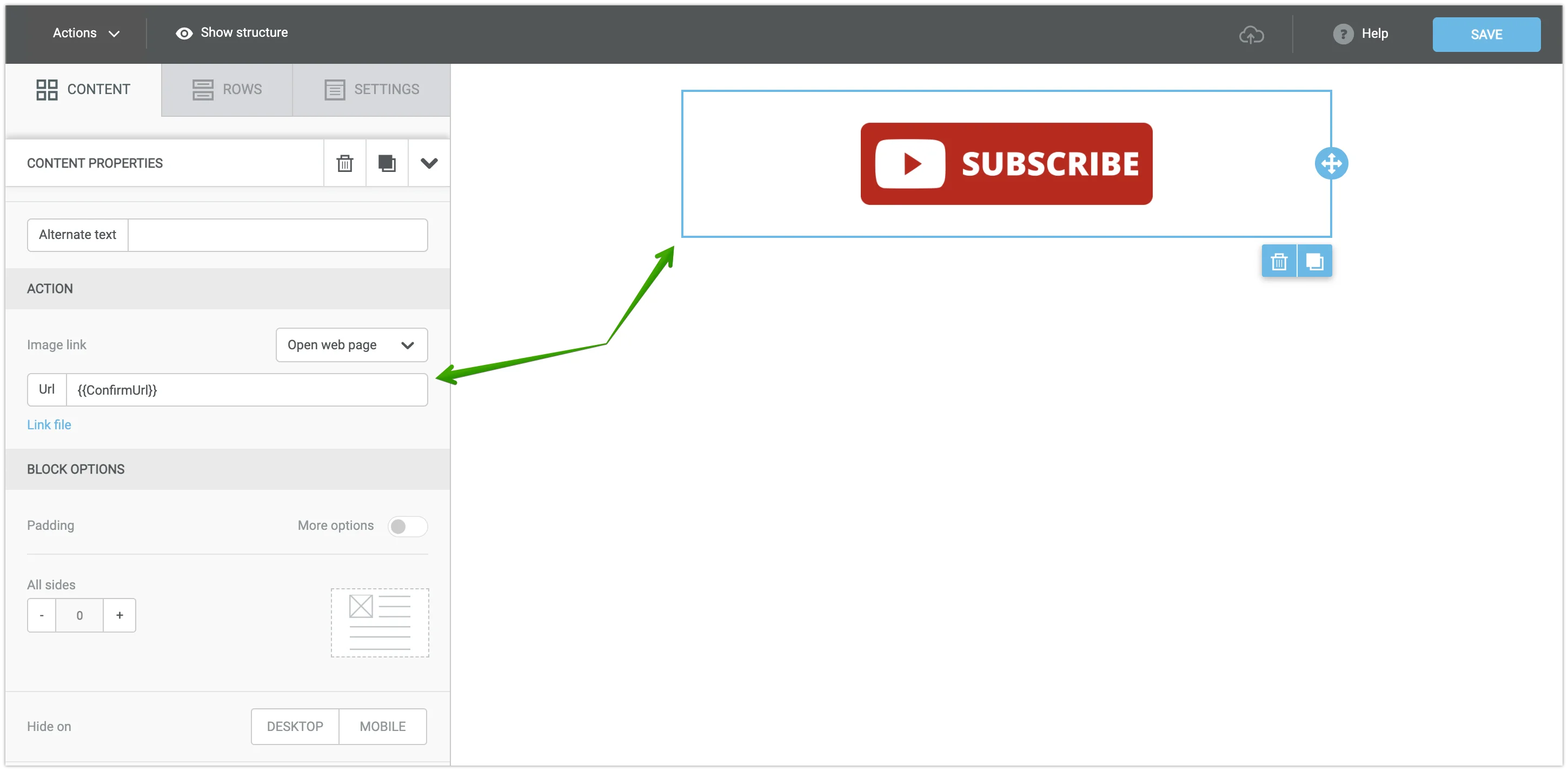 Adding a confirmation link to the image in the block editor