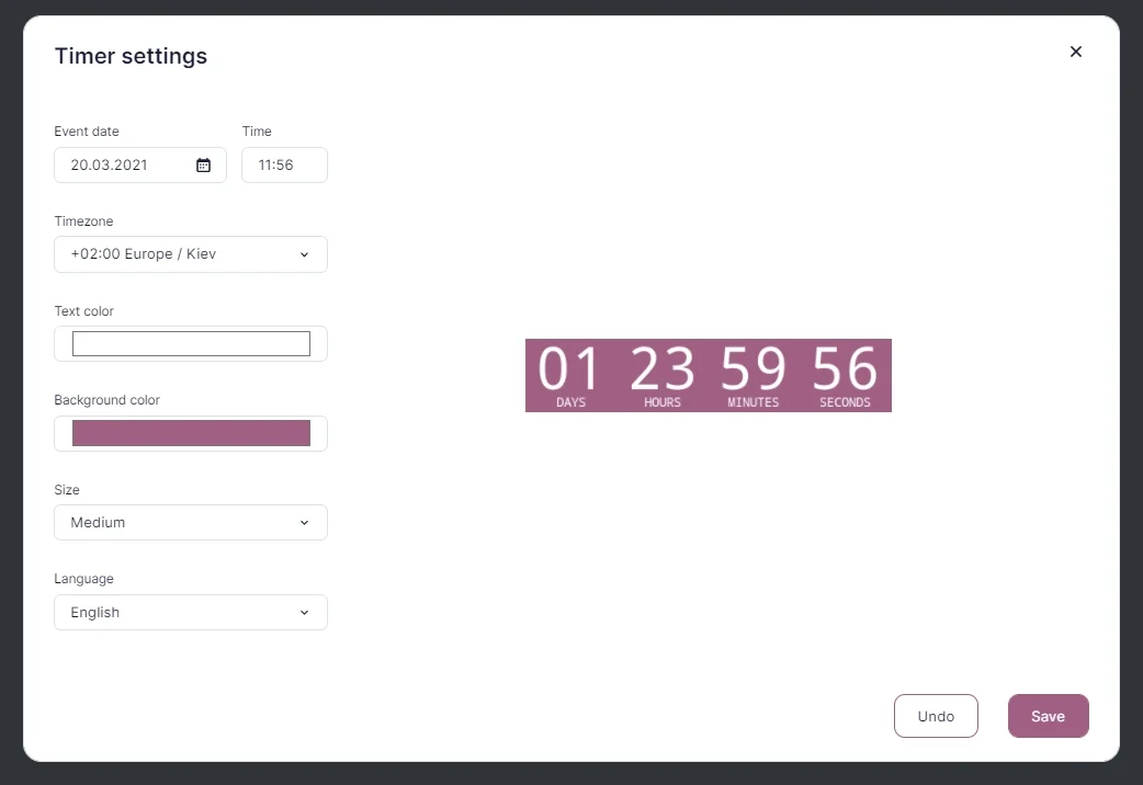 Configuring the countdown timer.
