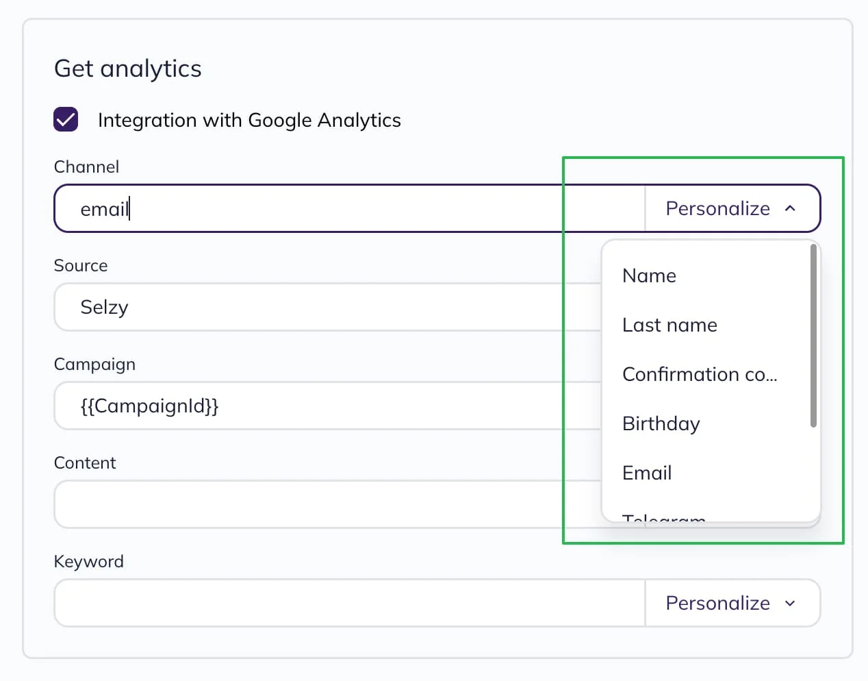 Personalize your tracker with default tags.