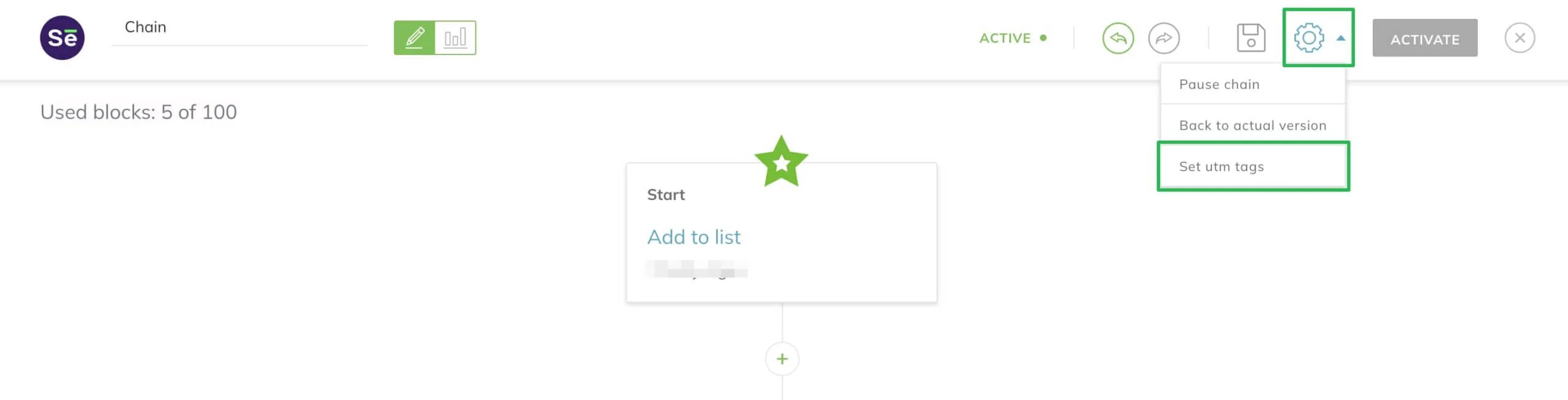 Click on the gear sign and choose “Set UTM tags”.
