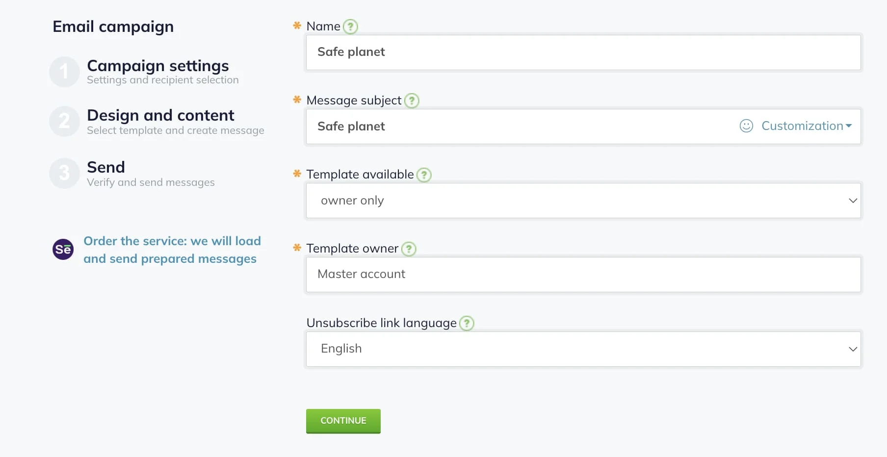 Edit the fields on this page if necessary.