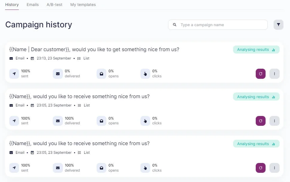 The reports page